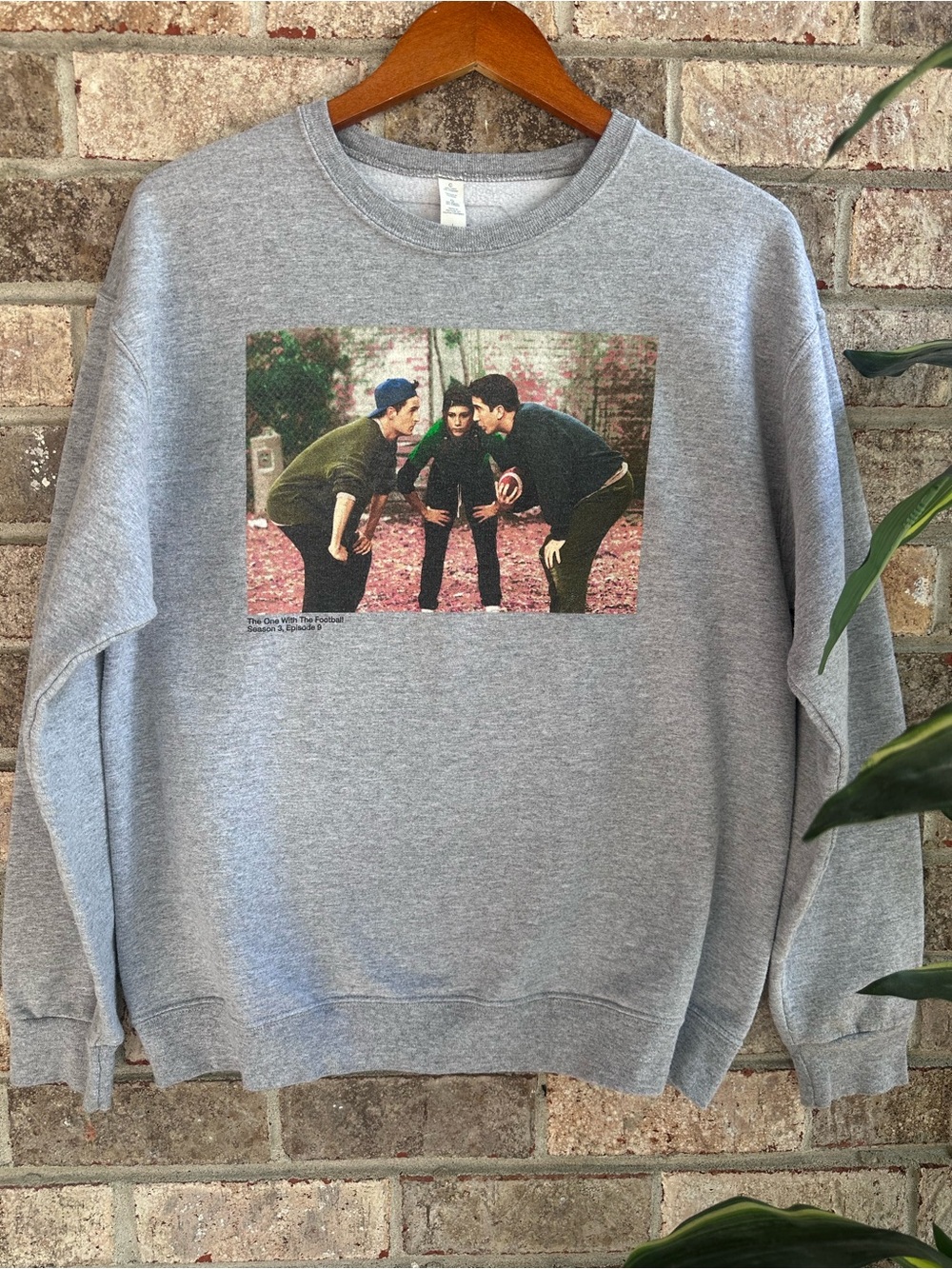 Nostalgic Friends Gray Graphic Crewneck Sweatshirt of Football Episode Large